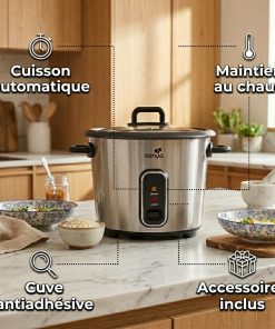 Cuiseur à riz automatique avec panier vapeur - Perfect Rice - 1,8L 700W, maintien au chaud, cuve inox jusqu'à 1,5 kg de riz cru – Image 2