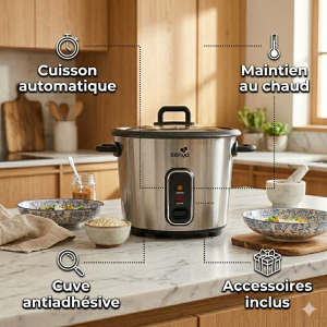 Alternative view of Cuiseur à riz automatique avec panier vapeur - Perfect Rice - 1,8L 700W, maintien au chaud, cuve inox jusqu'à 1,5 kg de riz cru