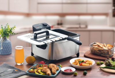 Friteuse électrique inox 5L – 2000W – Température jusqu'à 190°C – 3 paniers (2 petits + 1 grand) – Cuve amovible – Family Fryer – Image 6