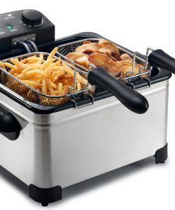 Friteuse électrique inox 5L – 2000W – Température jusqu'à 190°C – 3 paniers (2 petits + 1 grand) – Cuve amovible – Family Fryer