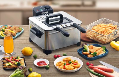 Friteuse électrique inox 5L – 2000W – Température jusqu'à 190°C – 3 paniers (2 petits + 1 grand) – Cuve amovible – Family Fryer – Image 4