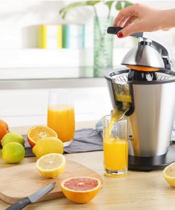 Presse agrumes électrique, bras levier, en acier inoxydable, 0.7L