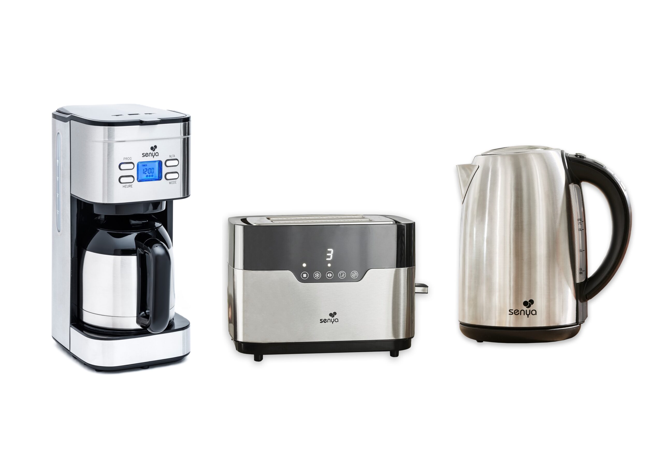 Set petit déjeuner - Cafetière isotherme, Grille-pain tactile et Bouilloire inox 1,7L