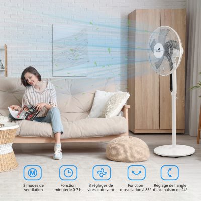 Alternative view of Ventilateur sur pied silencieux Silence & Cool – Ventilateur avec pales 16 pouces, 3 modes de ventilation et télécommande